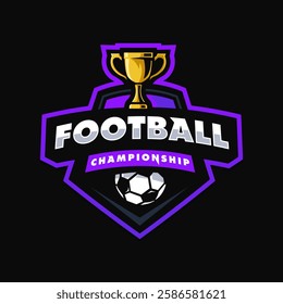 Professional Football Championship Soccer Club Logo Template with Trophy for Sports Team