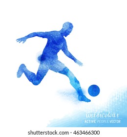 Professional Football player about to strike the ball - watercolour vector illustration.