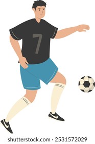 Ilustração de jogador de futebol profissional. Design de caractere vetorial plano