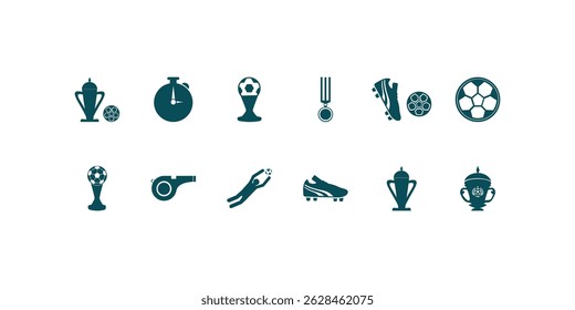 Professional football and soccer vector collection featuring players, sports icons, game symbols, silhouette illustrations, and dynamic graphic design elements for creative projects