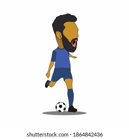 Professional footballer caricature. Soccer player kicking ball illustration. Football player drawing cartoon.