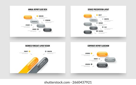Professional Forecast Four Five Two Three Option Infographic Frame Design Vector Illustration Set. Visual Development 4 5 2 3 Element Diagram Presentation Template Collection.