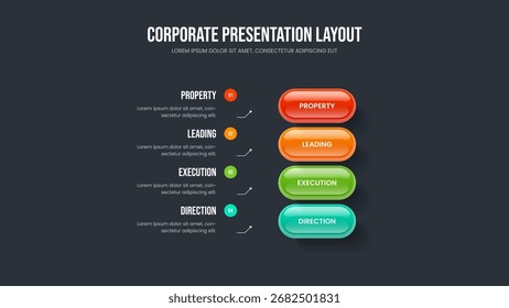 Profesional Predicción Diseño de marco de diagrama de cuatro pasos. Propuesta Financiera 4 Plantilla de presentación de la infografía de opciones. Ilustración vectorial de diseño de diapositiva de informe comercial.