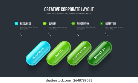 Professionele prognose Vier stappen Infographic Diashow Layout. Bedrijfsvoorstel Frame Ontwerp Vector Illustratie. Presentatiesjabloon voor de presentatie van het optiediagram van Investor Solution 4.