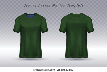 Modelo de camisa verde floresta profissional com acabamento azul, perfeito para uniformes da equipe, marca esports e design de vestuário atlético personalizado.