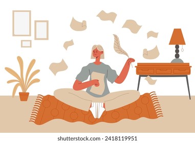 Profesional independiente escribe contenido, escritores y periodistas. Vector de autoría creativa para empresas, trabajo de artículos, texto e ilustración de concepto de blogueo