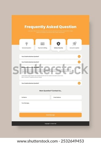 Professional frequently asked question or faq page web interface design with contact form