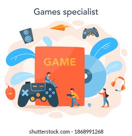 Professional gamer concept. Person play on the computer video game. E-sports team, pro gaming. Virtual championship. Vector illustration in cartoon style
