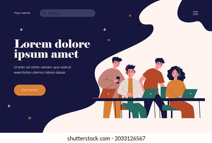 Professional gamers in headsets playing online games. Support group, championship, tournament flat vector illustration. Cybersport, esport concept for banner, website design or landing web page