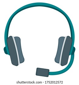 Professional gaming headset with microphone for play, high quality music listening concept icon flat vector illustration, isolated on white. Listen song, gear for stream, record podcast and computer.