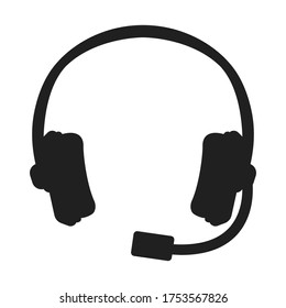 Professional Gaming Headset For Play, High Quality Music Listening Concept Icon Black Silhouette Simple Vector Illustration, Isolated On White. Listen Song, Gear Stream, Record Podcast Computer.