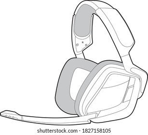 Professional Gaming Headset Vector / Line Drawing. Icon, Logo, Design, Element