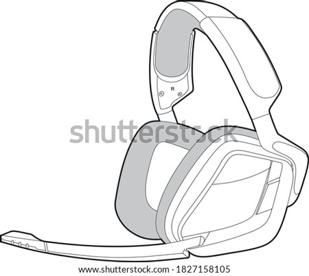 Professional Gaming Headset Vector / Line Drawing. Icon, Logo, Design, Element