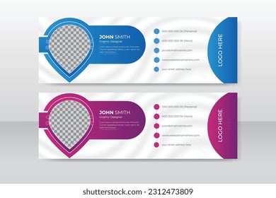 Professional geometric business and corporate email signature. Modern and minimalist layout white background and green shape design template