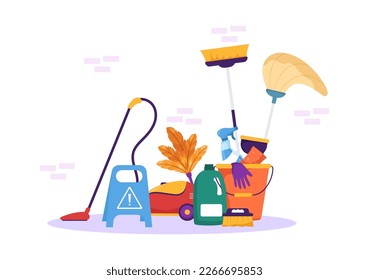 Professional Girl Maid Illustration of Cleaning Service Wearing her Uniform with Apron for Clean a House in Flat Cartoon Hand Drawn Templates