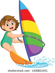 the professional girl is standing sailing boat