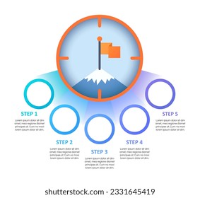 Professional goals infographic chart design template. Abstract infochart with copy space. Instructional graphics with 5 step sequence. Visual presentation. Calibri Bold, Questrial Regular fonts used