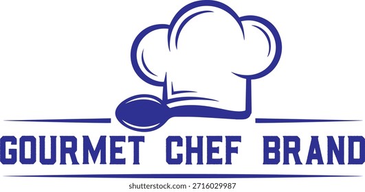 Professional gourmet chef logo with hat and spoon. Perfect for restaurants, culinary brands, catering, and food businesses. Navy blue classic vector badge.