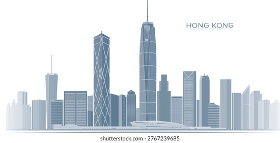 Professional gradient skyline of Hong Kong showcasing IFC, Bank of China Tower, and surrounding skyscrapers with depth and clarity. Ideal for corporate presentations, real estate visuals, and business-oriented content.