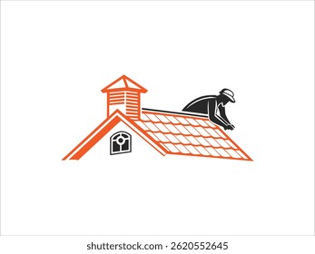 Um design gráfico profissional de um telhado que trabalha no telhado de uma casa, enfatizando o processo de telhado.