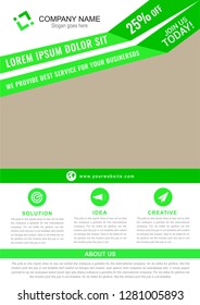 Professional green flyer template. Vector illustration.