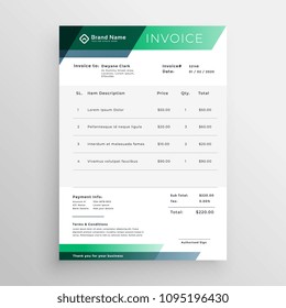 professional green geometric invoice template design
