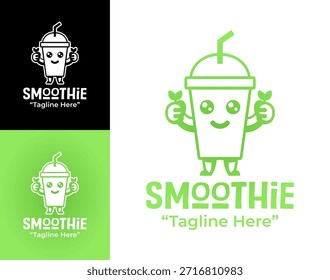 Um logotipo de smoothie verde profissional projetado para suportar marca de bebida e cafés com foco em nutrição.
