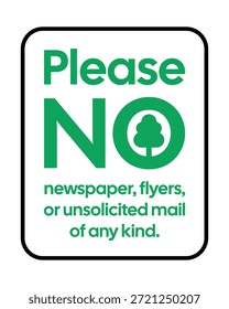 Profesional verde y blanco por favor NO folletos de periódicos o cartel de correo no solicitado con el icono del árbol - Gráfico de Vector ecológico
