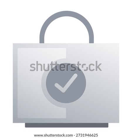 A professional grey briefcase icon with a checkmark, representing secure transactions, verified business, or successful delivery.