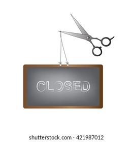 Professional Hair cutting Scissors with closed sign in blackboard,vector illustration.