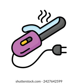 Professional hair styling, curling iron vector design, icon of hair curler