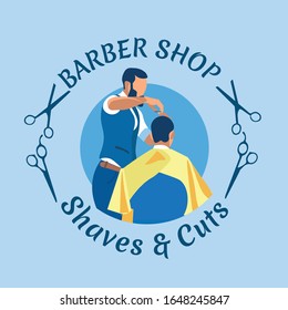 Professional Haircutter Shave and Cut Man, Making Haircut to Customer in Barbershop. Hair Stylist Working Profession, Occupation, Grooming Place Barber Shop. Cartoon Flat Vector Illustration, Banner