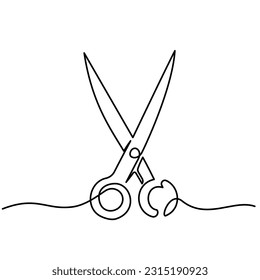 Professional hairdresser scissors. Continuous one line drawing. Barber shop and hairdresser tools. Vector illustration.
