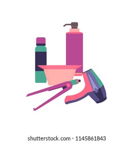 Professional hairdresser tools. Barber fashion objects set. Hairstyle haircut icons design salon. Vector hairdresser equipment collection