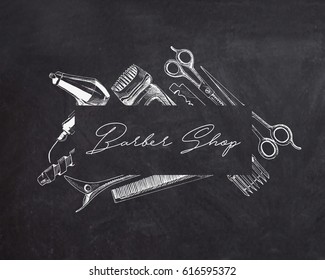 Professional hairdresser tools with copy space text, Hand Drawn Sketch Vector illustration.