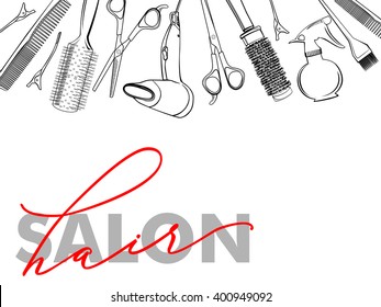 Professional hairdresser tools isolated on white. Fashion and beauty background. Use for advertising flyer, banner, leaflet. Template Vector.