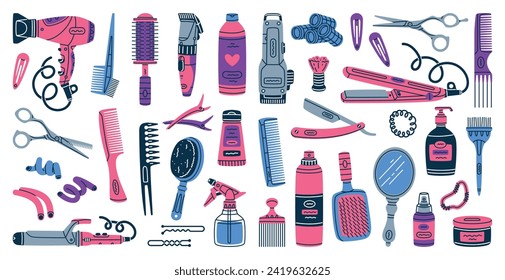 Professional Hairdressing Tools and Accessory for Hairdo Vector Set