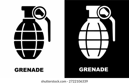 Iconos de armas de granadas de mano de Profesional en estilos sólidos en blanco y negro, diseñados como gráficos de Vector escalables para recursos de juegos militares, marca de equipos tácticos, ilustraciones de guerra histórica e íconos de seguridad.