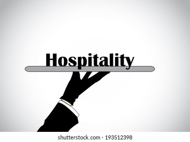 Professional Hand Silhouette Presenting Hospitality Text - Concept Illustration.