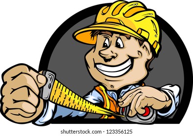 Professional Handy Man with Tape Measure and Hard Hat Vector Illustration