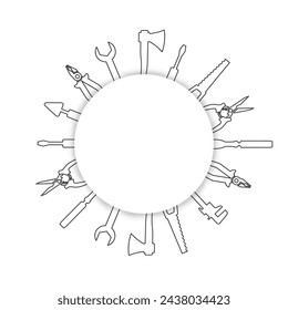 Professional handyman services. Blank template with shadow  for your logo with tools collection and text space.  Set of repair tools on white background for your web site design, app, UI. EPS10.