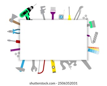 Professional handyman services. Blank template for your logo with colorful tools collection and text space.  Set of repair tools on white background for your web site design, app, UI. Shadow. EPS10.