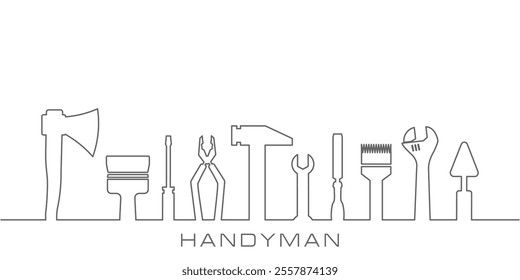 Professional handyman services concept. Vector banner template with tools collection and text space.  Set of repair tools on white  background for your design. EPS10.