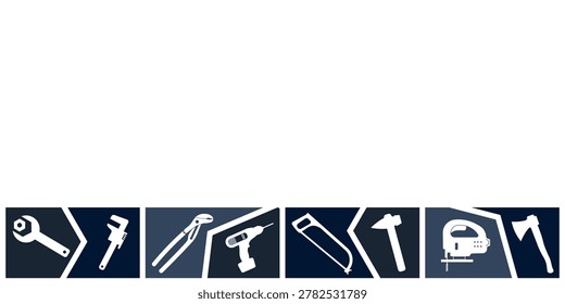 Professional handyman services concept. Vector banner template with repair tools and text space.  Set of repair tools in dark blue for your web site design, app, UI. EPS10.