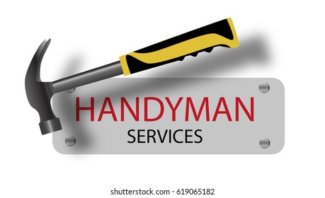Professional handyman services logo. Hammer. A sign nailed. Repair tool. Vector illustration
