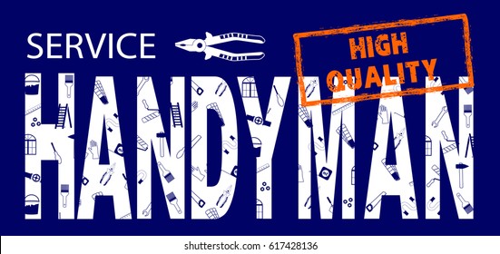 Professional handyman services logo. Set of repair tools. Stock vector. Flat design.