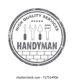 Professional handyman services logo.  Stamp handyman services in gray.  Stock vector. Flat design.