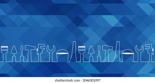 Professional handyman services. Vector banner template with tools collection and text space.  Set of repair tools on blue polygonal  background for your design. EPS10.