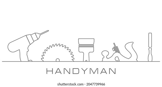 Professional handyman services. Vector banner template with tools collection and text space.  Set of repair tools on white background for your web site design, app, UI. EPS10.