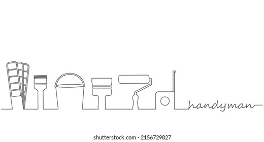 Professional handyman services. Vector banner template with silhouette of  repair tools and text space.  Repair tools on white background for your web site design, app, UI. EPS10.